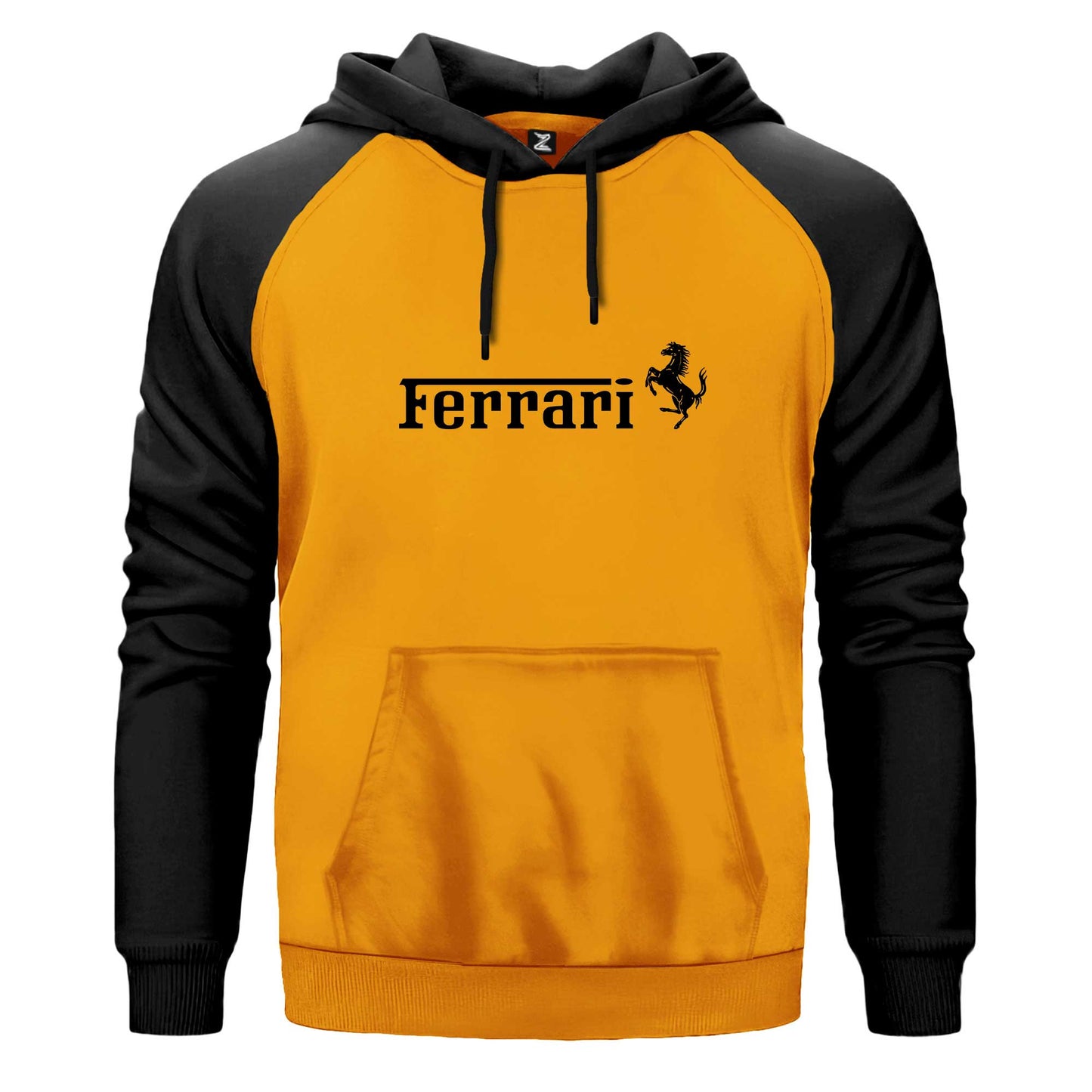 Ferrari TeXT Logo Çift Renk Reglan Kol Sweatshirt Kapşonlu