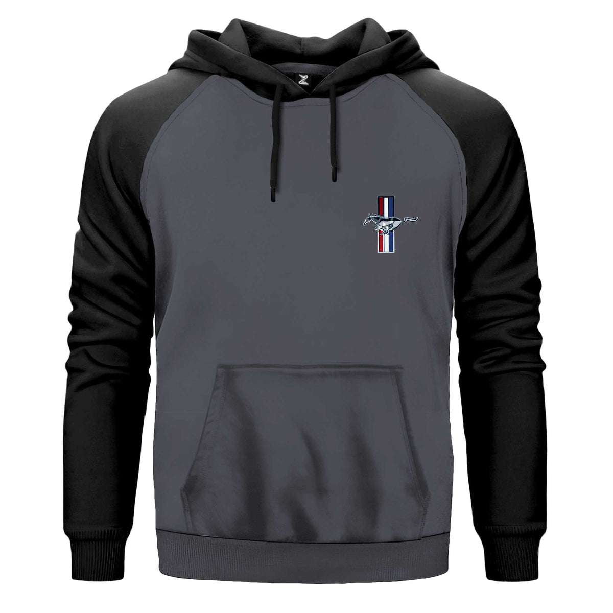Ford Mustang Logo Çift Renk Reglan Kol Sweatshirt Kapşonlu