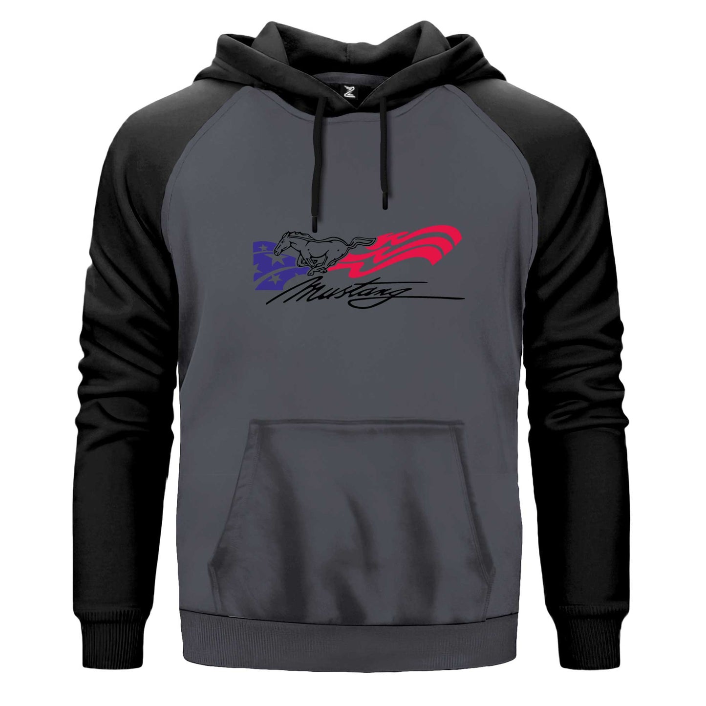 Mustang Amerika Çift Renk Reglan Kol Sweatshirt Kapşonlu