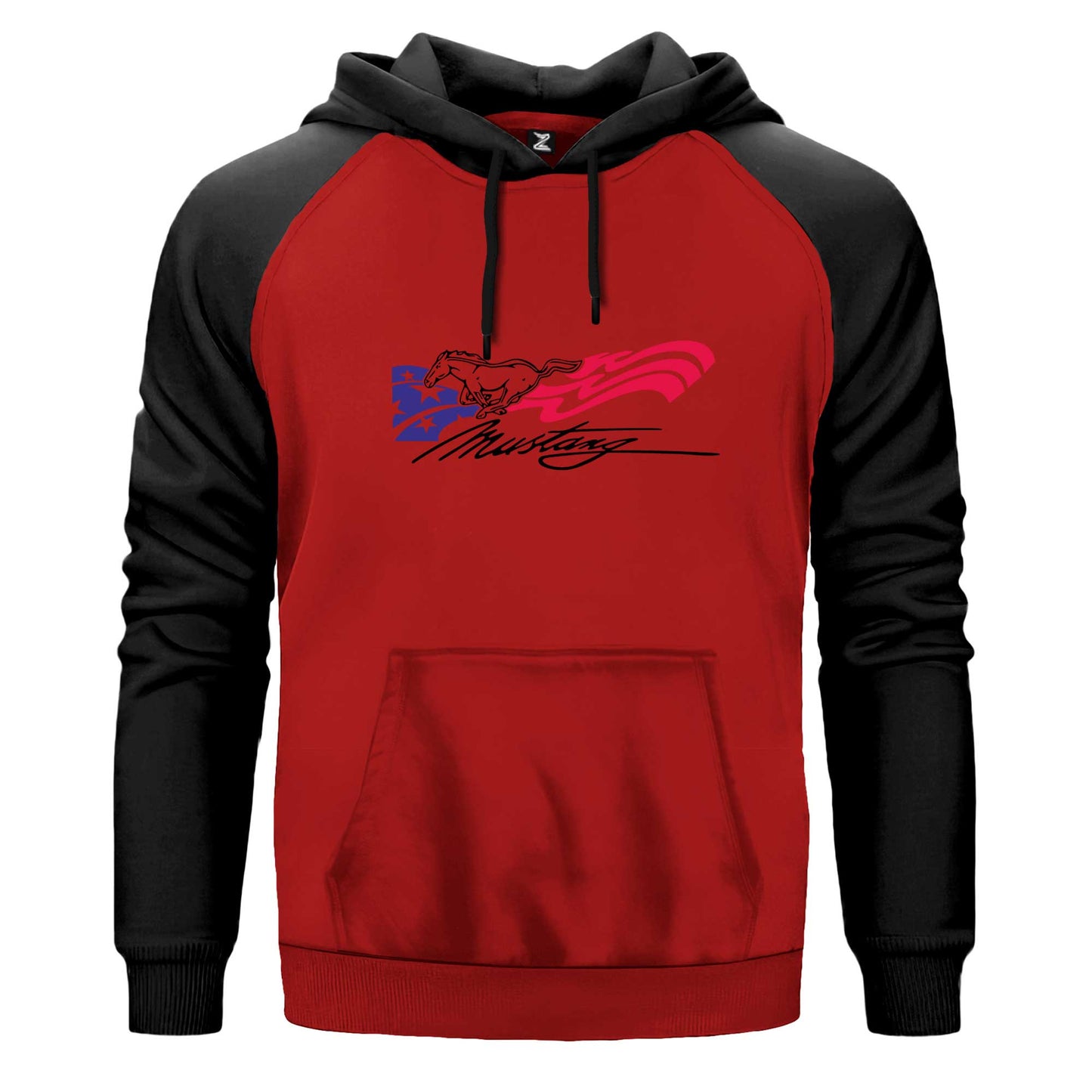 Mustang Amerika Çift Renk Reglan Kol Sweatshirt Kapşonlu