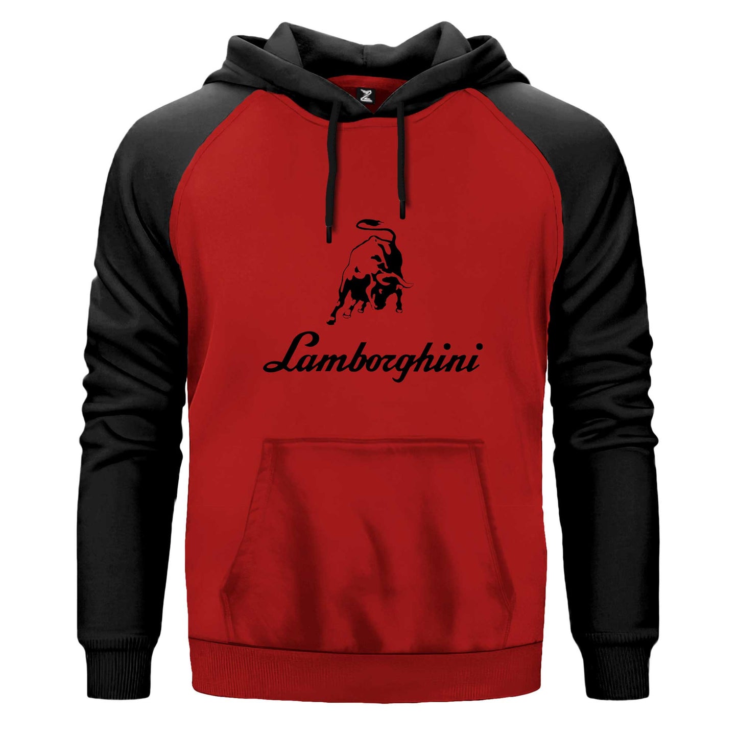 Lamborghini Text Logo Çift Renk Reglan Kol Sweatshirt Kapşonlu