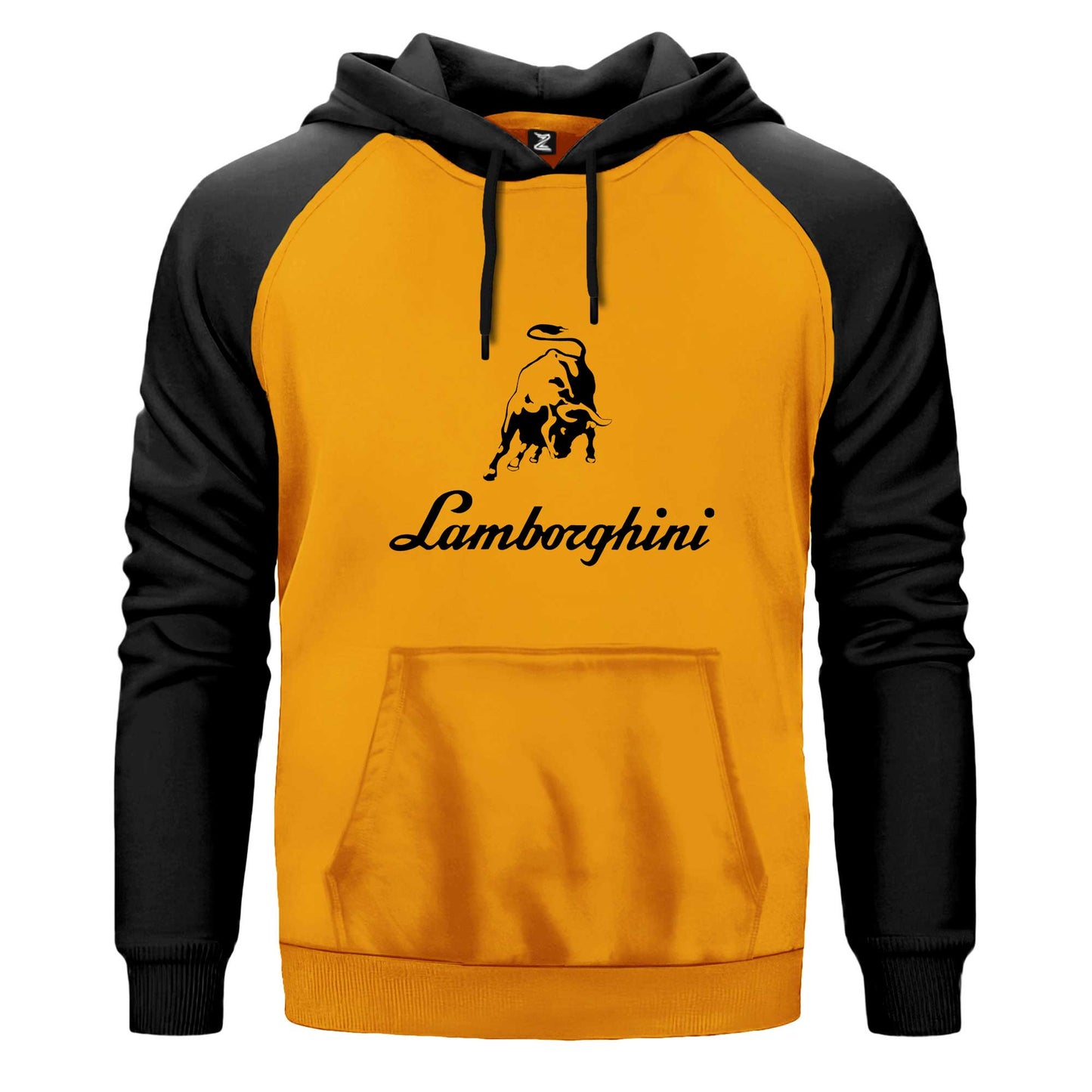 Lamborghini Text Logo Çift Renk Reglan Kol Sweatshirt Kapşonlu