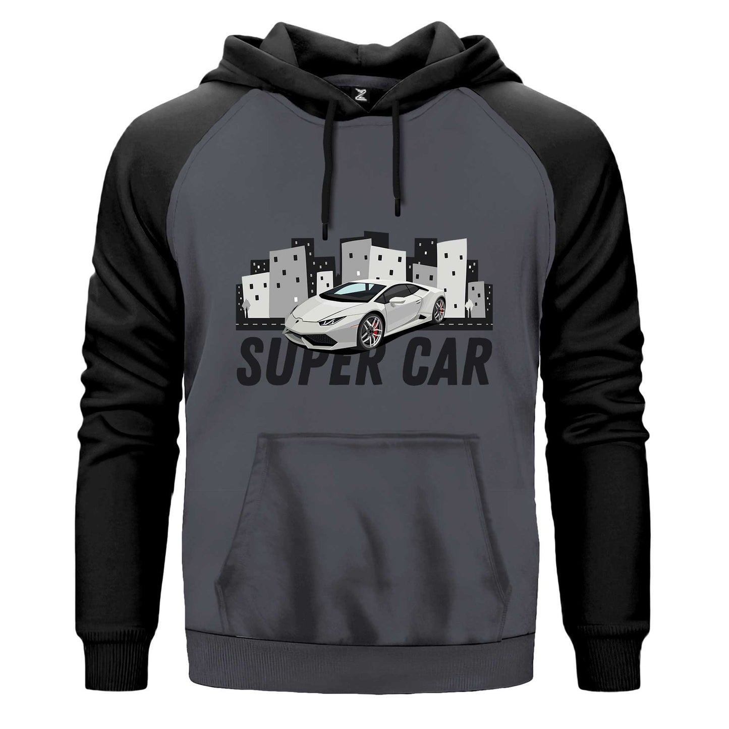 Süper Car Lamborghini Çift Renk Reglan Kol Sweatshirt Kapşonlu
