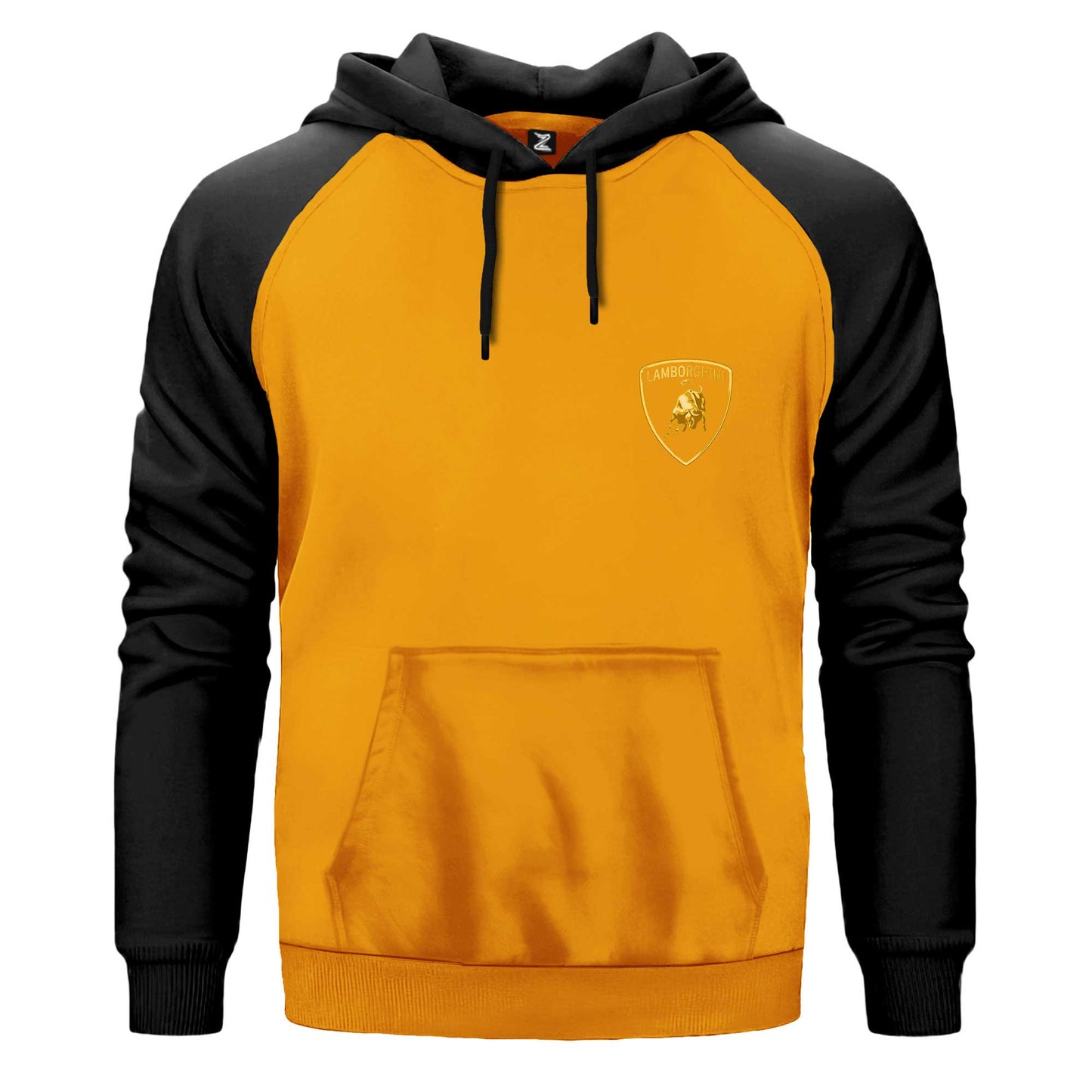Lamborghini Gold Logo Çift Renk Reglan Kol Sweatshirt Kapşonlu