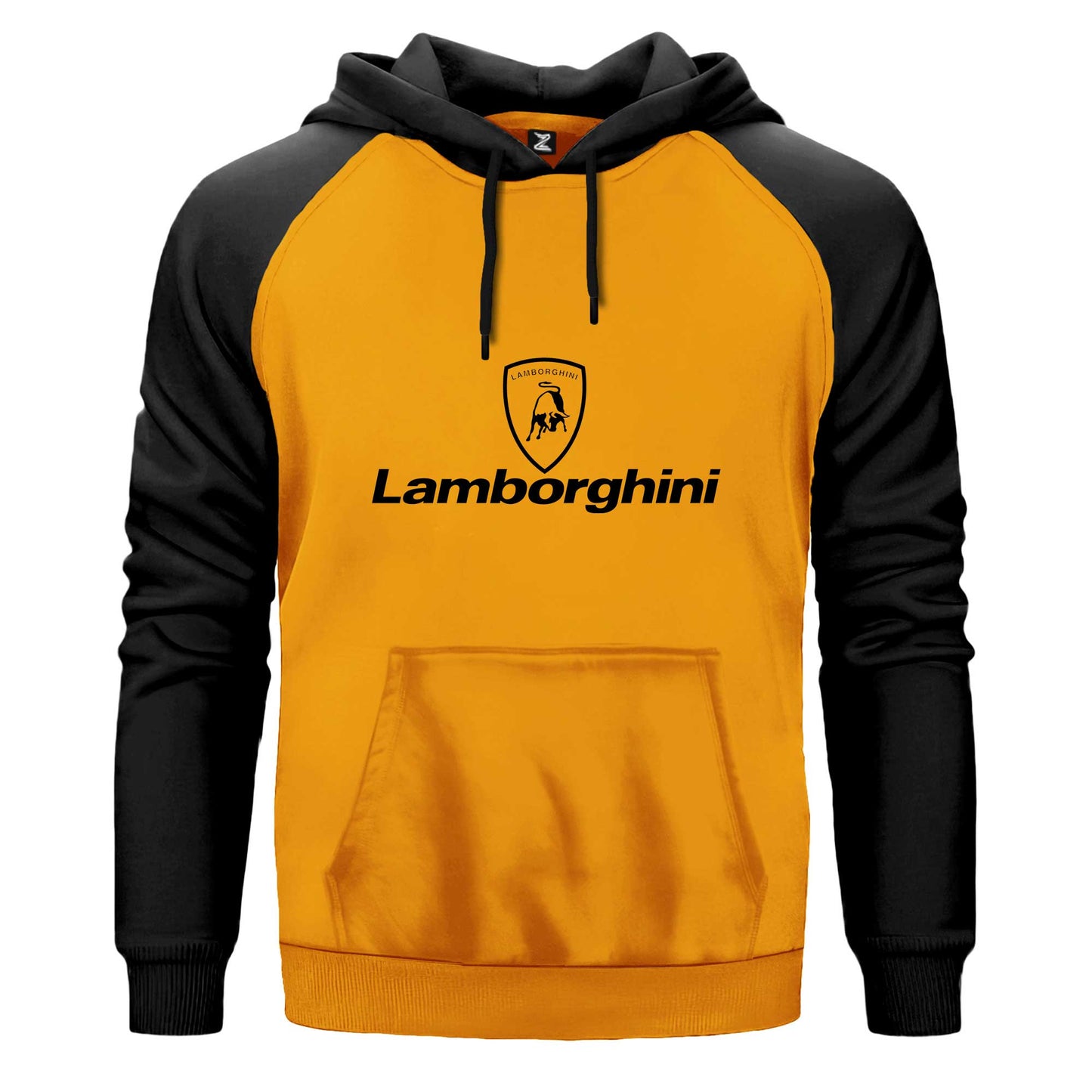 Lamborghini Logo Text Çift Renk Reglan Kol Sweatshirt Kapşonlu