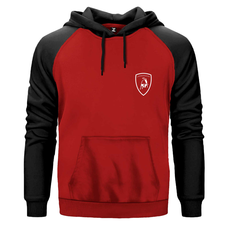 Lamborghini Logo White Kapşonlu çift renk reglan kol kapşonlu sweatshirt - kırmızı