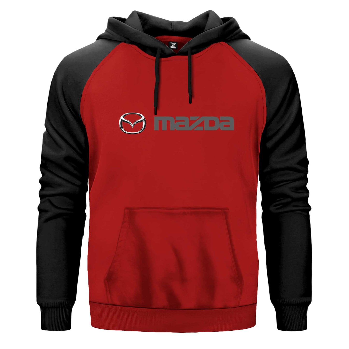 Mazda Text Logo Çift Renk Reglan Kol Sweatshirt Kapşonlu