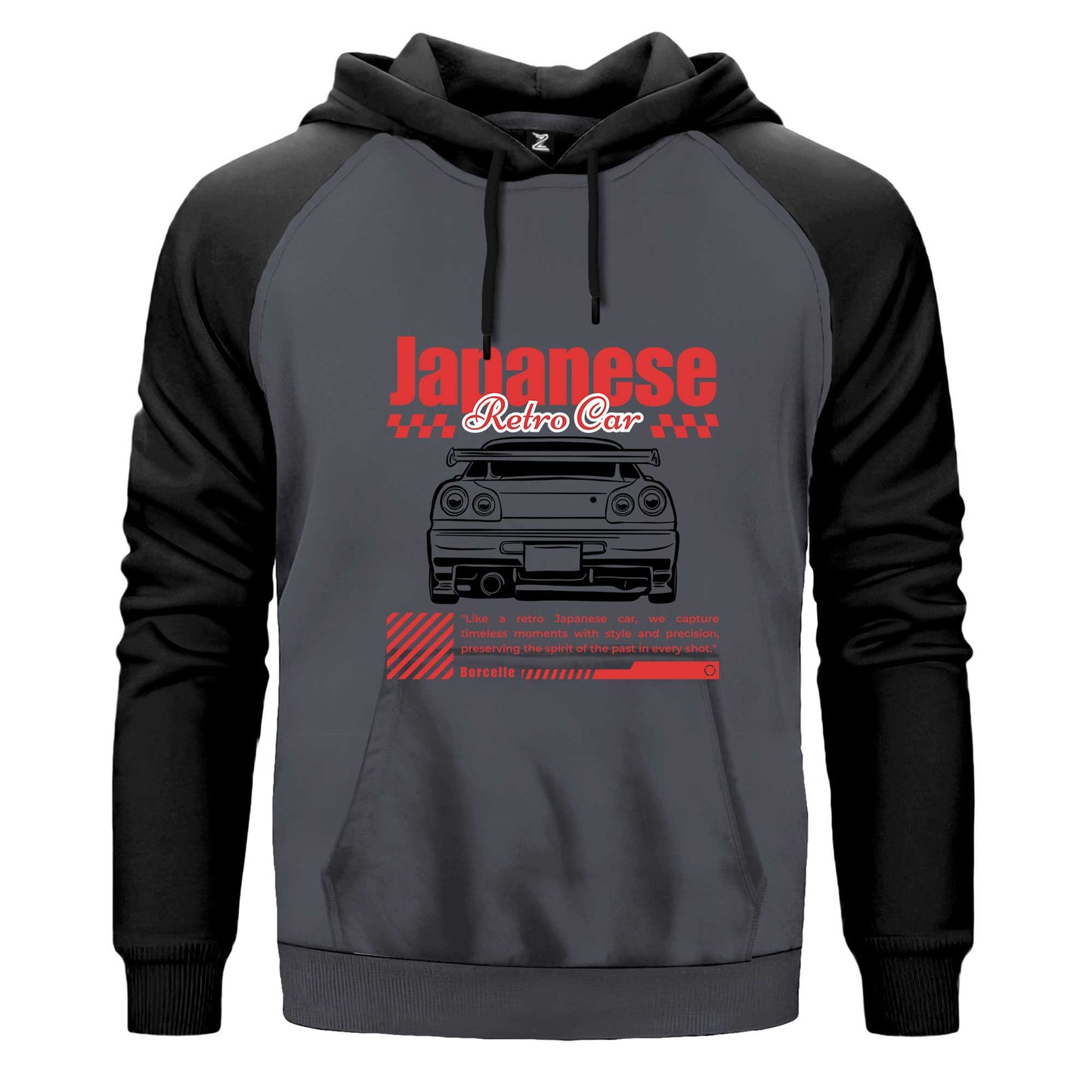Japanese GTR Çift Renk Reglan Kol Sweatshirt Kapşonlu