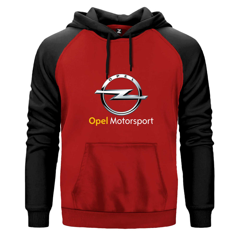 Opel Motorsport Kapşonlu çift renk reglan kol kapşonlu sweatshirt - kırmızı