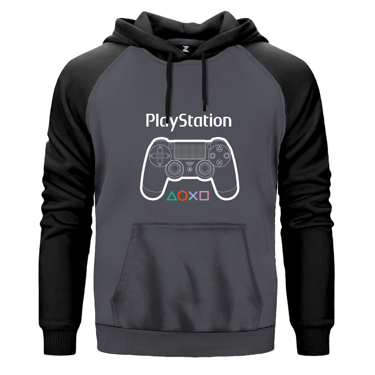 Playstation Gamepad Text Çift Renk Reglan Kol Sweatshirt Kapşonlu