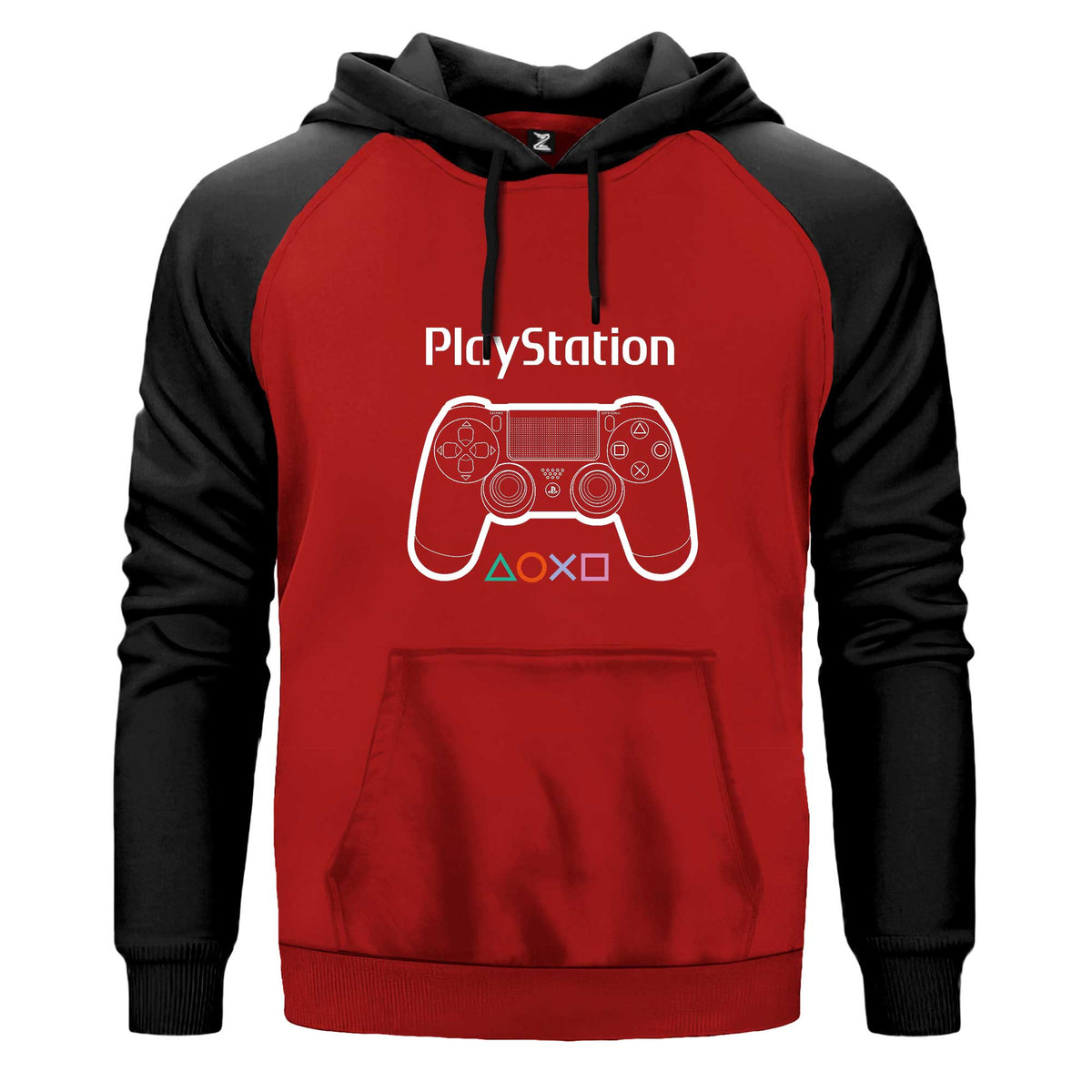 Playstation Gamepad Text Çift Renk Reglan Kol Sweatshirt Kapşonlu