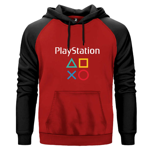 Playstation Gamepad Yazı Çift Renk Reglan Kol Sweatshirt Kapşonlu