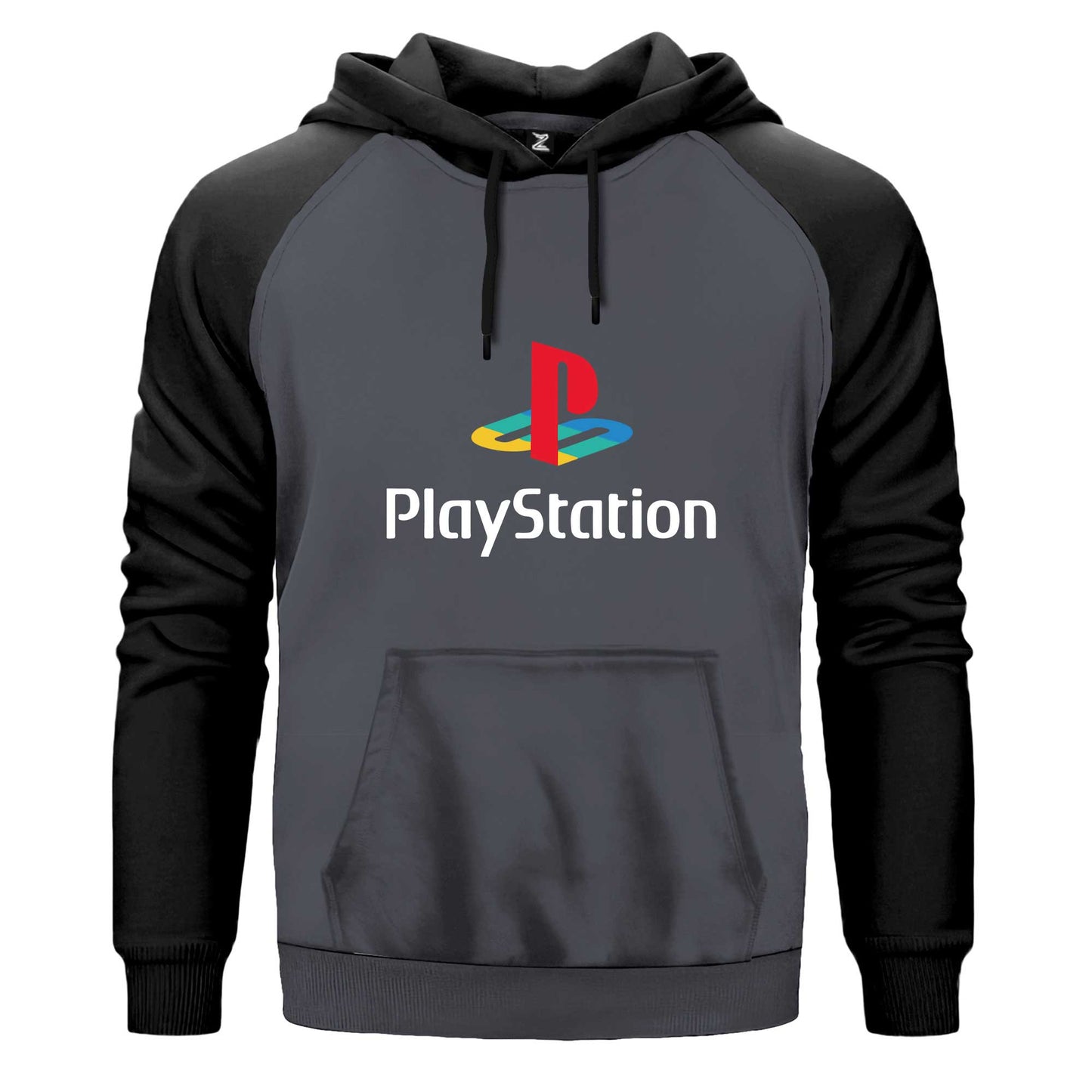 Playstation Logo White Çift Renk Reglan Kol Sweatshirt Kapşonlu