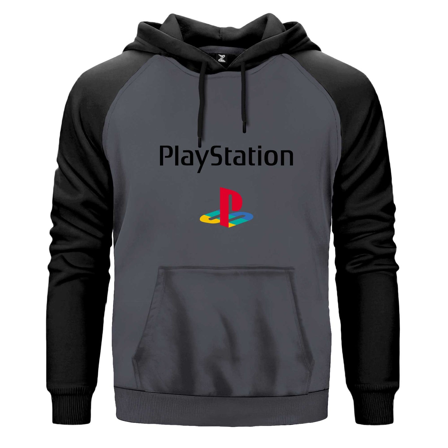 Playstation Logo Text Color Çift Renk Reglan Kol Sweatshirt Kapşonlu