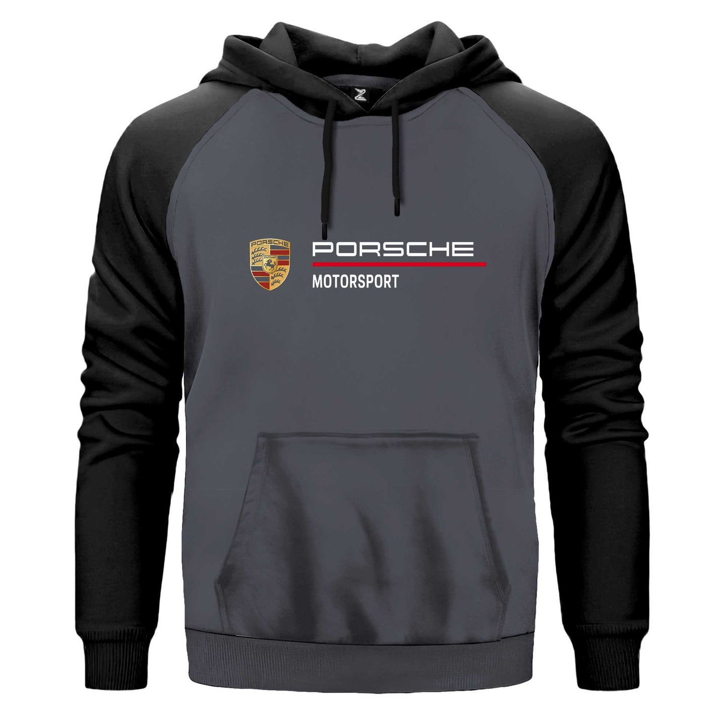 Porsche Logo Motorsport Çift Renk Reglan Kol Sweatshirt Kapşonlu