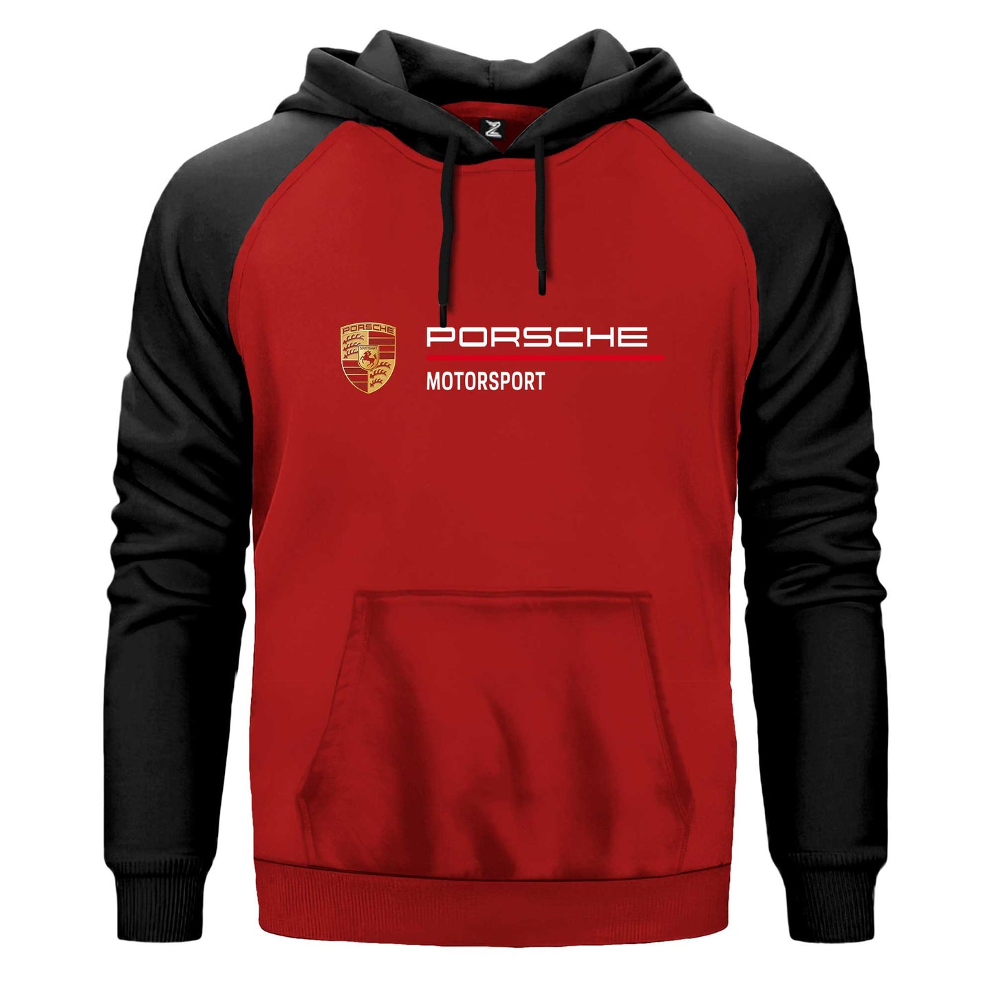 Porsche Logo Motorsport Çift Renk Reglan Kol Sweatshirt Kapşonlu