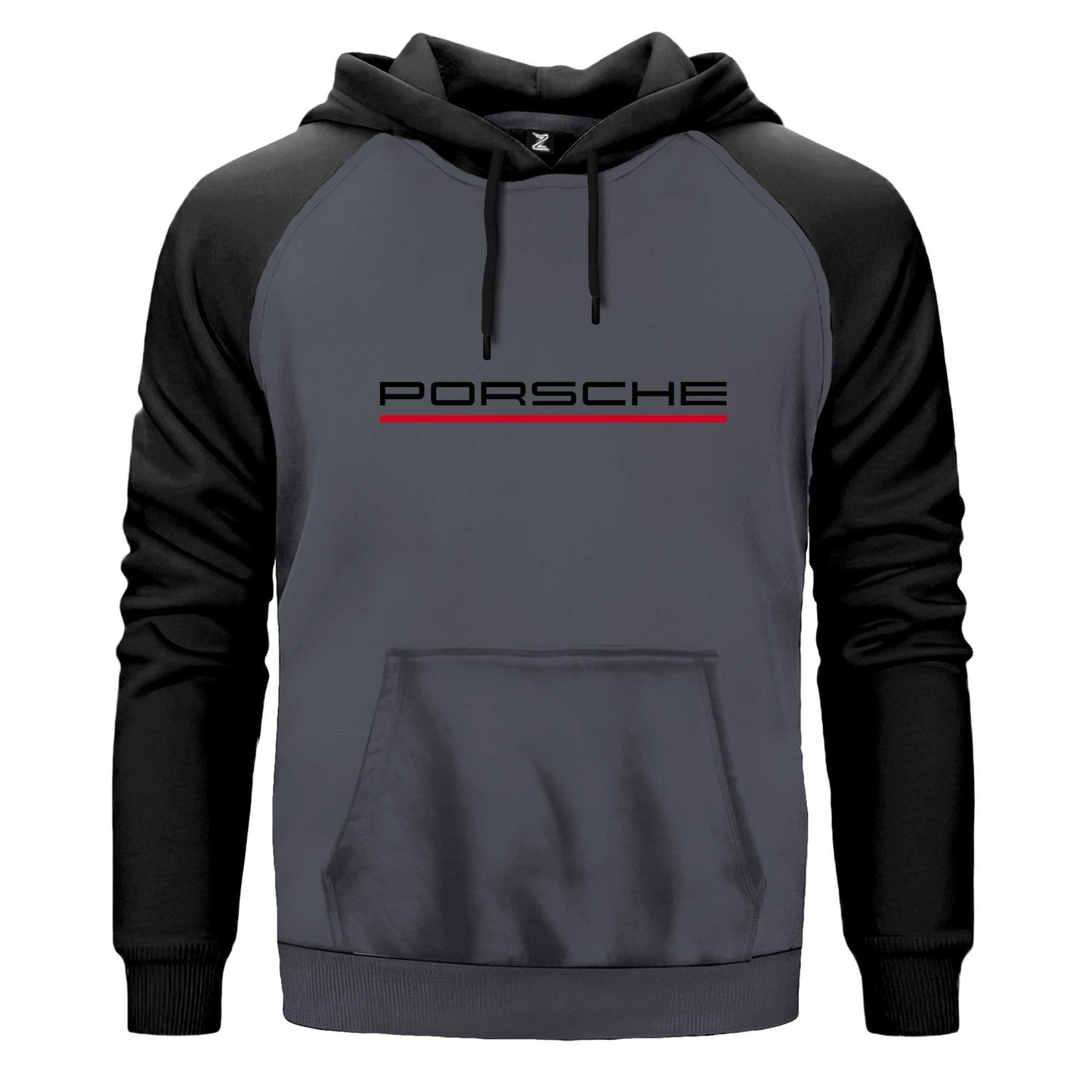 Porsche Text Red Çift Renk Reglan Kol Sweatshirt Kapşonlu