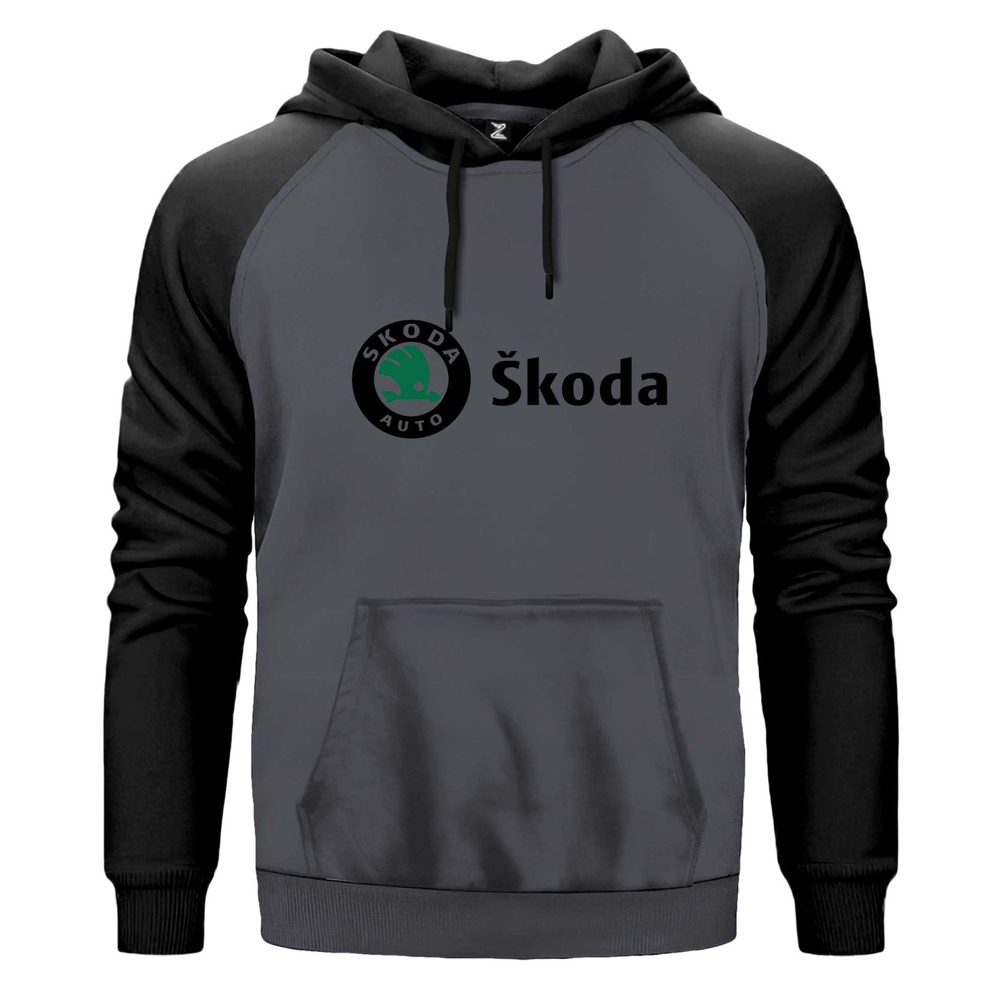 Skoda Text Logo Çift Renk Reglan Kol Sweatshirt Kapşonlu