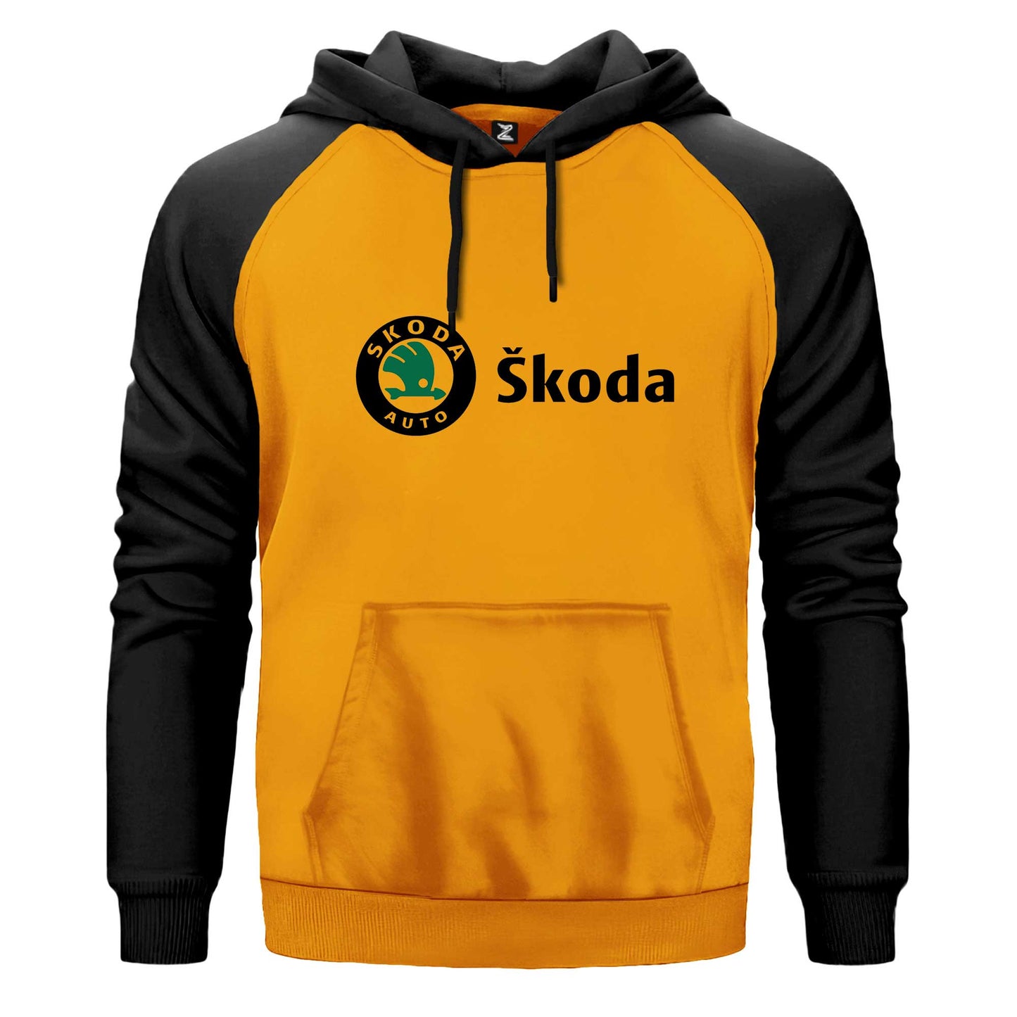 Skoda Text Logo Çift Renk Reglan Kol Sweatshirt Kapşonlu