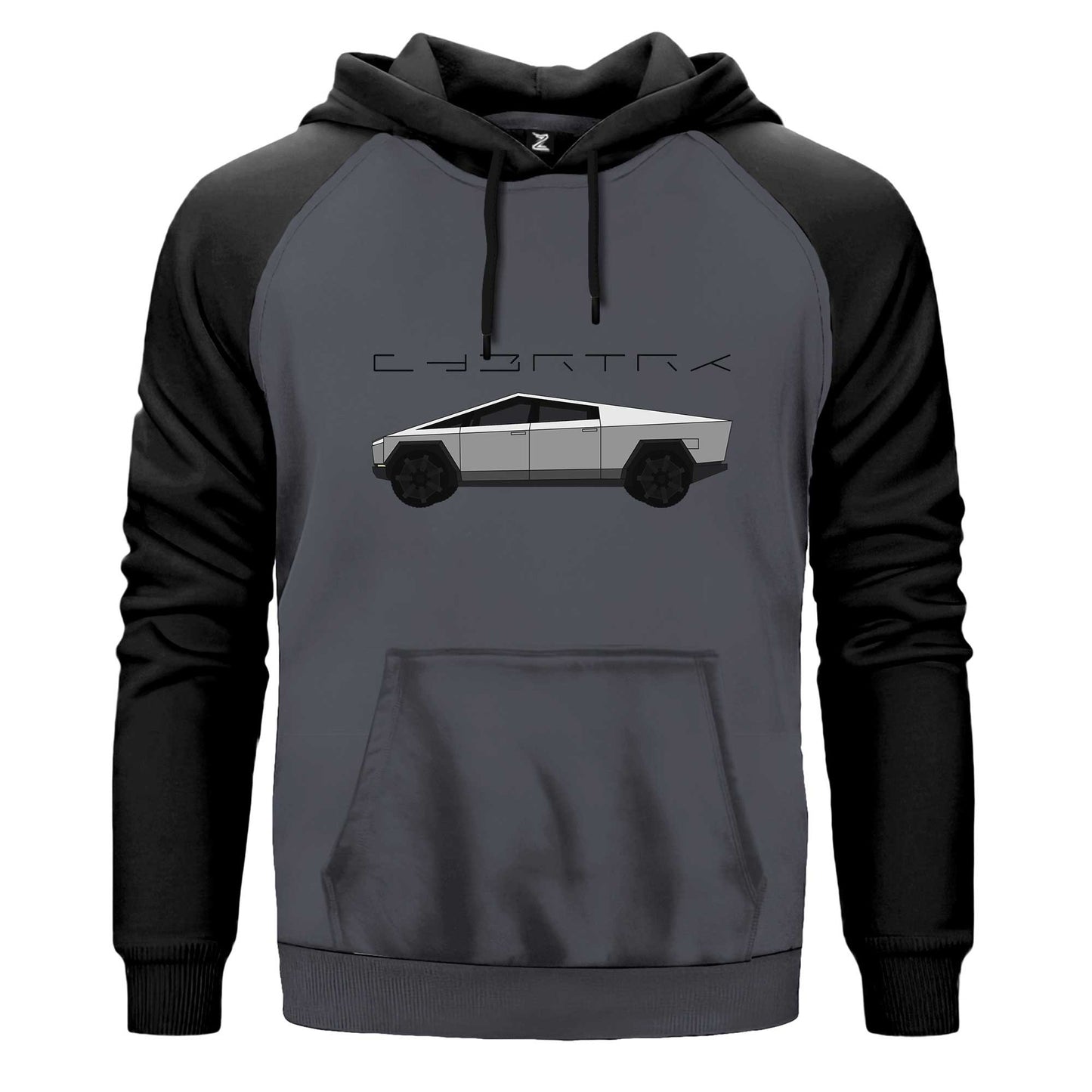 Tesla Cybertruck Çift Renk Reglan Kol Sweatshirt Kapşonlu
