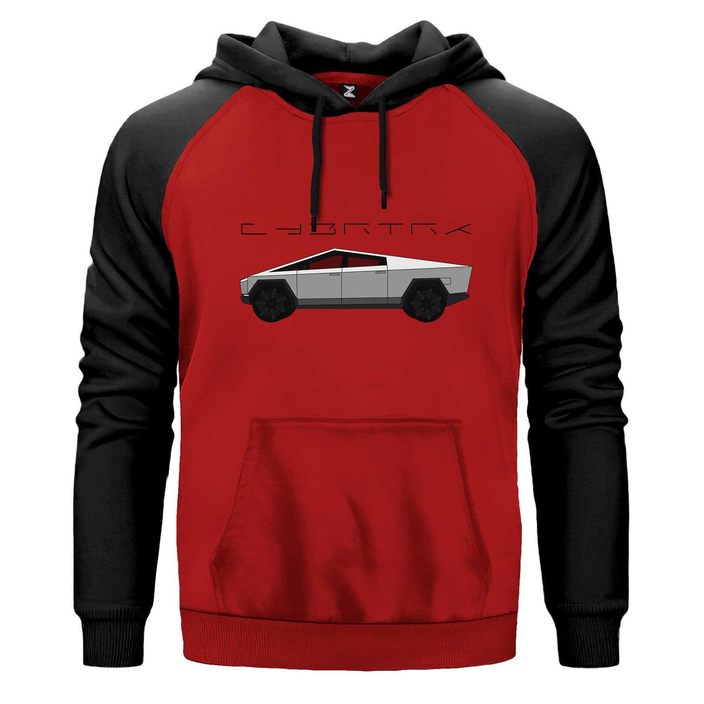 Tesla Cybertruck Çift Renk Reglan Kol Sweatshirt Kapşonlu