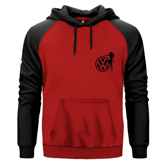 Volkswagen Woman Logo Çift Renk Reglan Kol Sweatshirt Kapşonlu