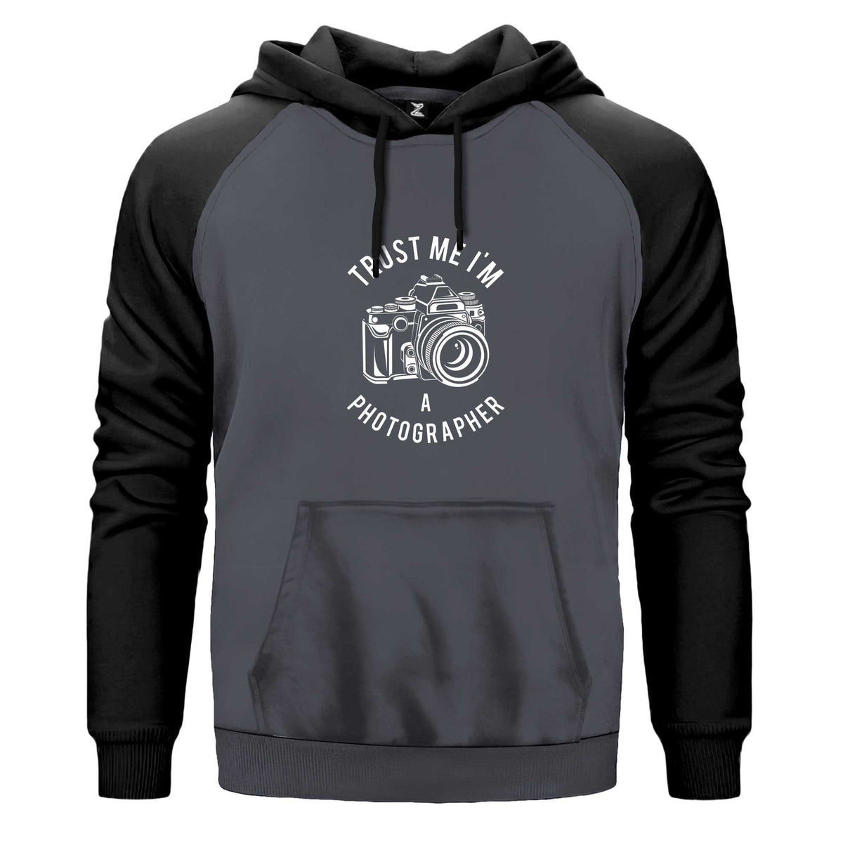 Photographer Renkli Reglan Kol Sweatshirt Kapşonlu çift renk reglan kol kapşonlu sweatshirt - gri
