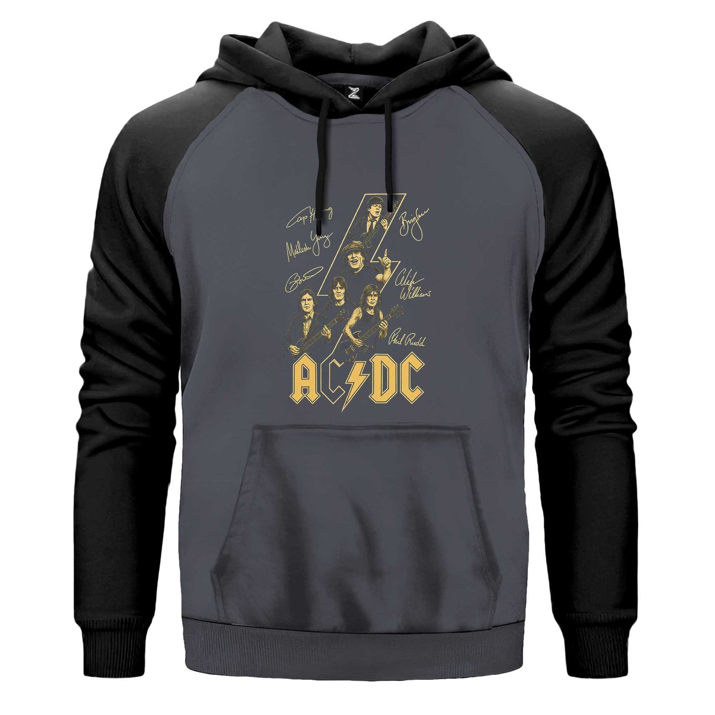 Ac Dc Silüet İmza Renkli Reglan Kol Sweatshirt Kapşonlu