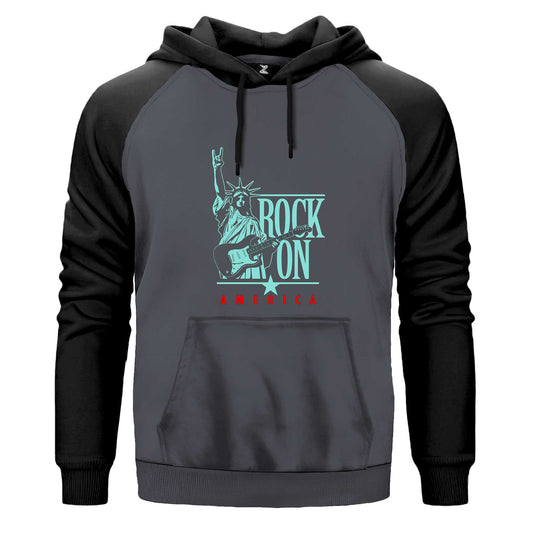 Rock On America Renkli Reglan Kol Sweatshirt Kapşonlu