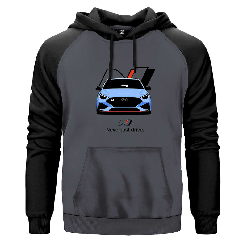 Hyundai İ20N Never Just Drive Renkli Reglan Kol Sweatshirt Kapşonlu çift renk reglan kol kapşonlu sweatshirt - gri