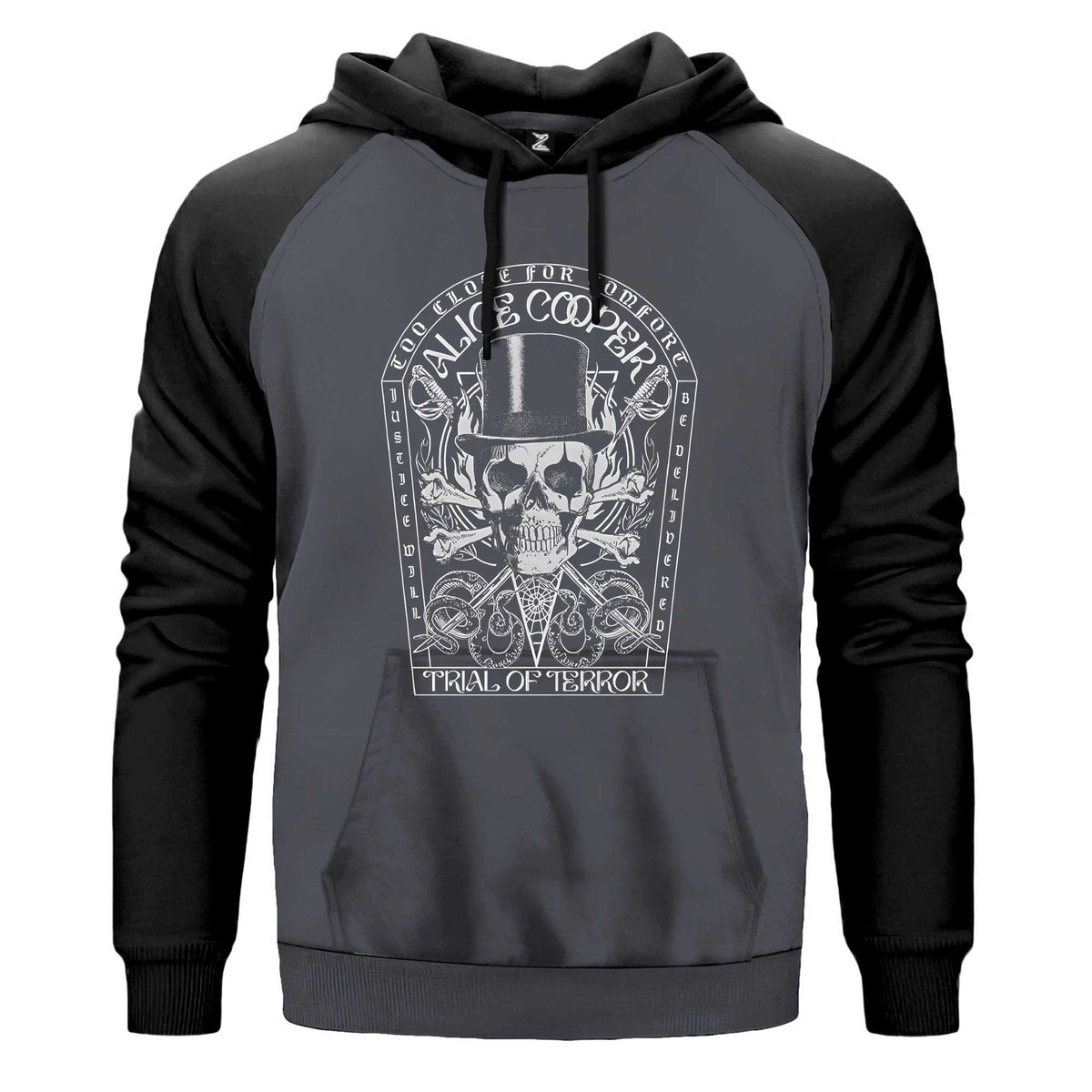 Alice Cooper Trial Of Terror Renkli Reglan Kol Sweatshirt Kapşonlu çift renk reglan kol kapşonlu sweatshirt - gri