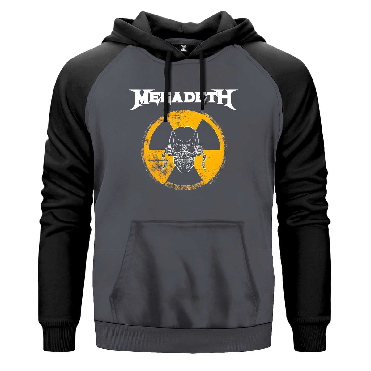 Megadeth WARNING! Alarm Renkli Reglan Kol Sweatshirt Kapşonlu çift renk reglan kol kapşonlu sweatshirt - gri