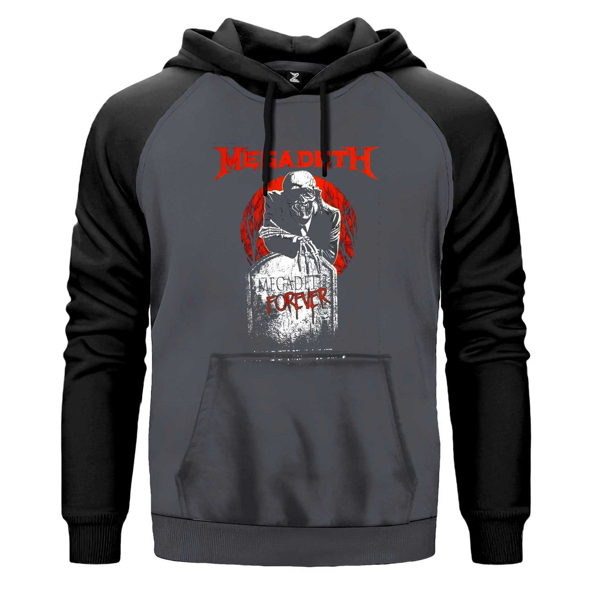 Megadeth Forever on Reels Renkli Reglan Kol Sweatshirt Kapşonlu çift renk reglan kol kapşonlu sweatshirt - gri