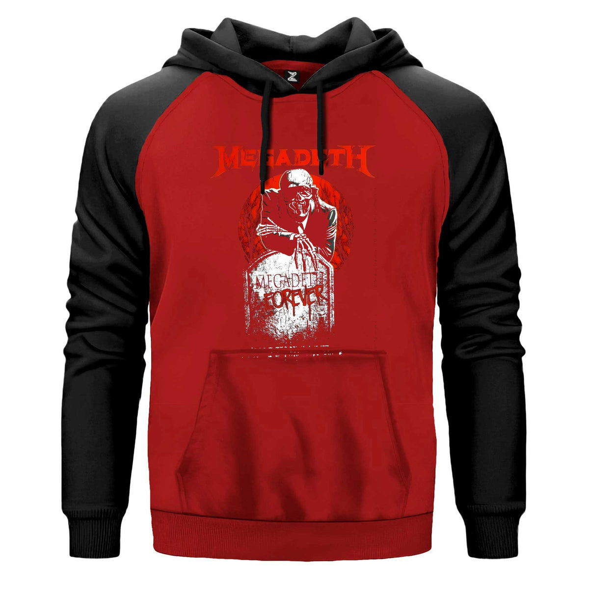 Megadeth Forever on Reels Renkli Reglan Kol Sweatshirt Kapşonlu çift renk reglan kol kapşonlu sweatshirt - kırmızı