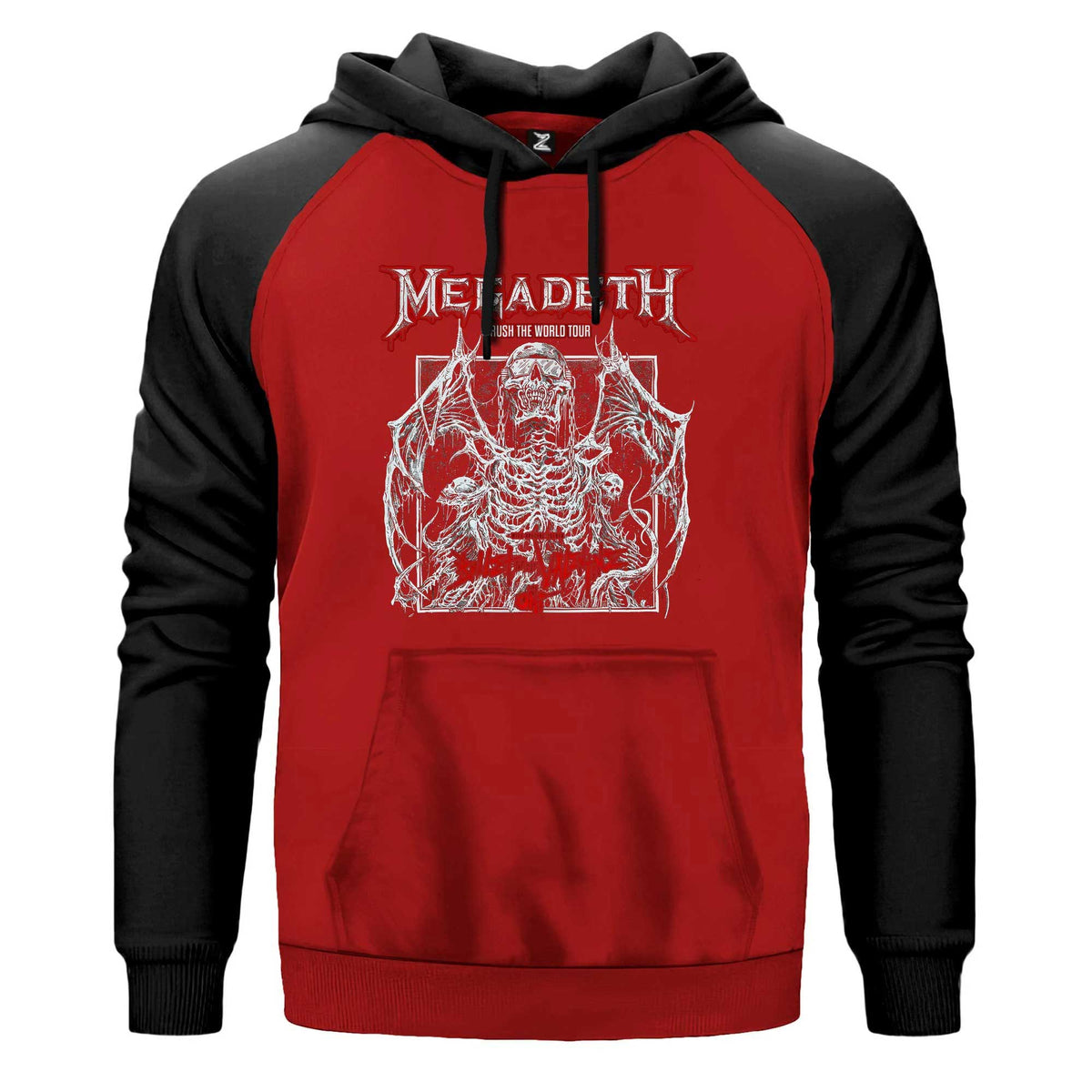 Megadeth Crush The World Renkli Reglan Kol Sweatshirt Kapşonlu çift renk reglan kol kapşonlu sweatshirt - kırmızı