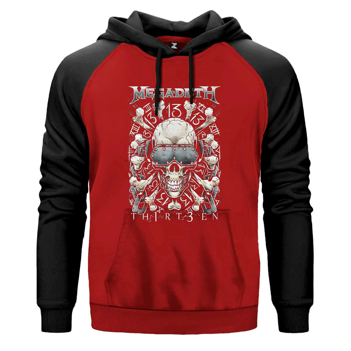 Megadeth Th1rt3en Renkli Reglan Kol Sweatshirt Kapşonlu çift renk reglan kol kapşonlu sweatshirt - kırmızı