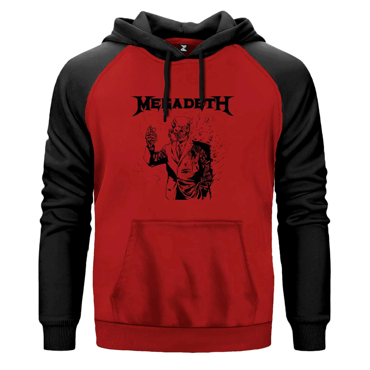 Megadeth Vic Rattlehead Portre Renkli Reglan Kol Sweatshirt Kapşonlu çift renk reglan kol kapşonlu sweatshirt - kırmızı