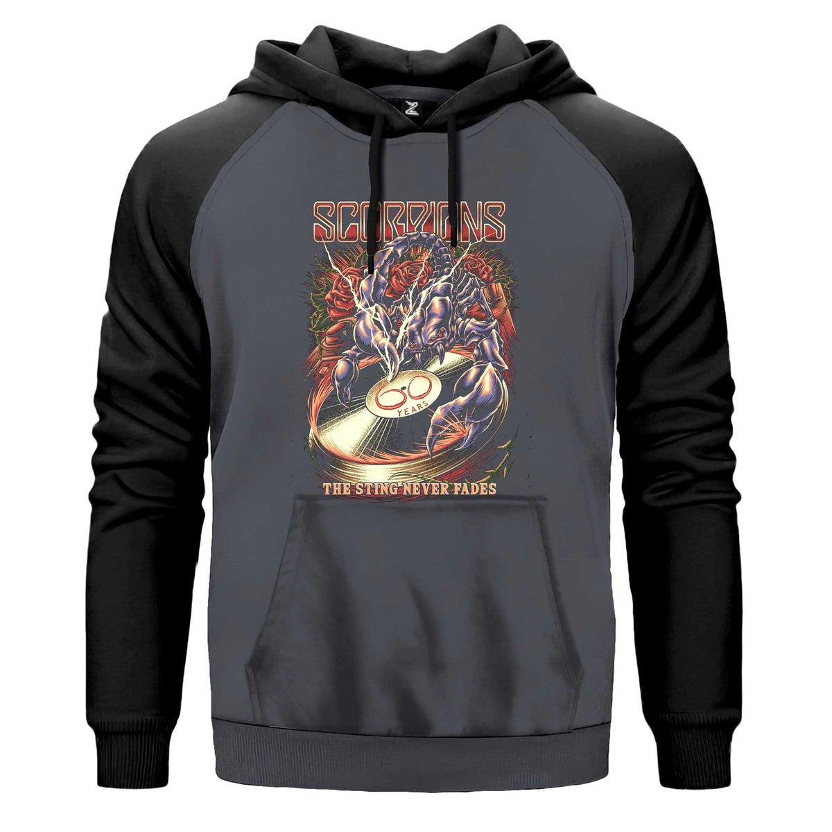 Scorpions The Sting Never Fades Renkli Reglan Kol Sweatshirt Kapşonlu çift renk reglan kol kapşonlu sweatshirt - gri