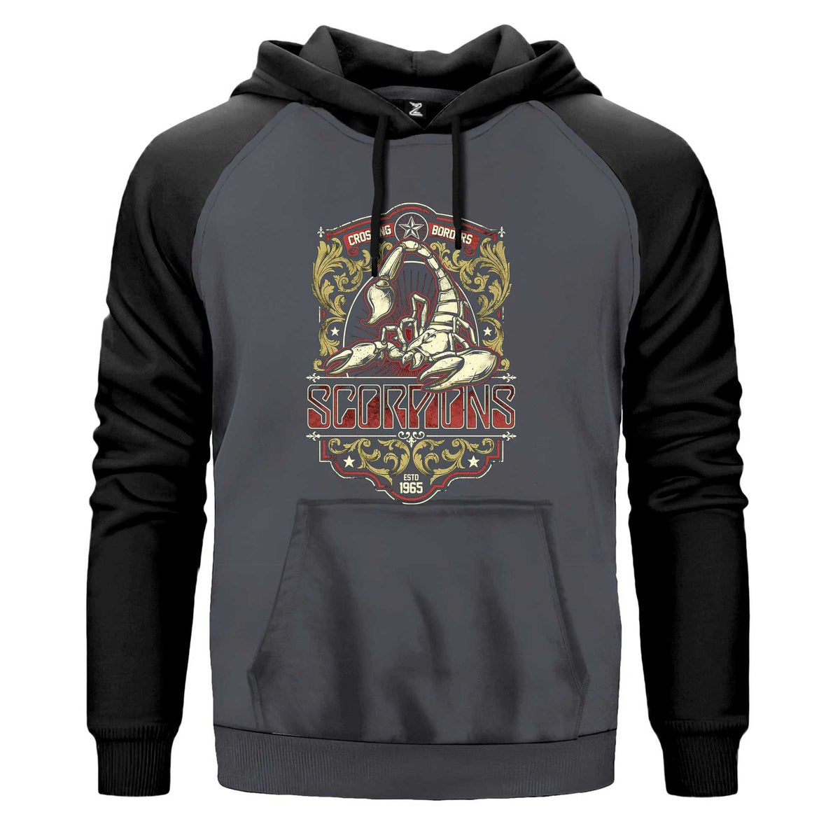Scorpions Crossing Borders Renkli Reglan Kol Sweatshirt Kapşonlu çift renk reglan kol kapşonlu sweatshirt - gri