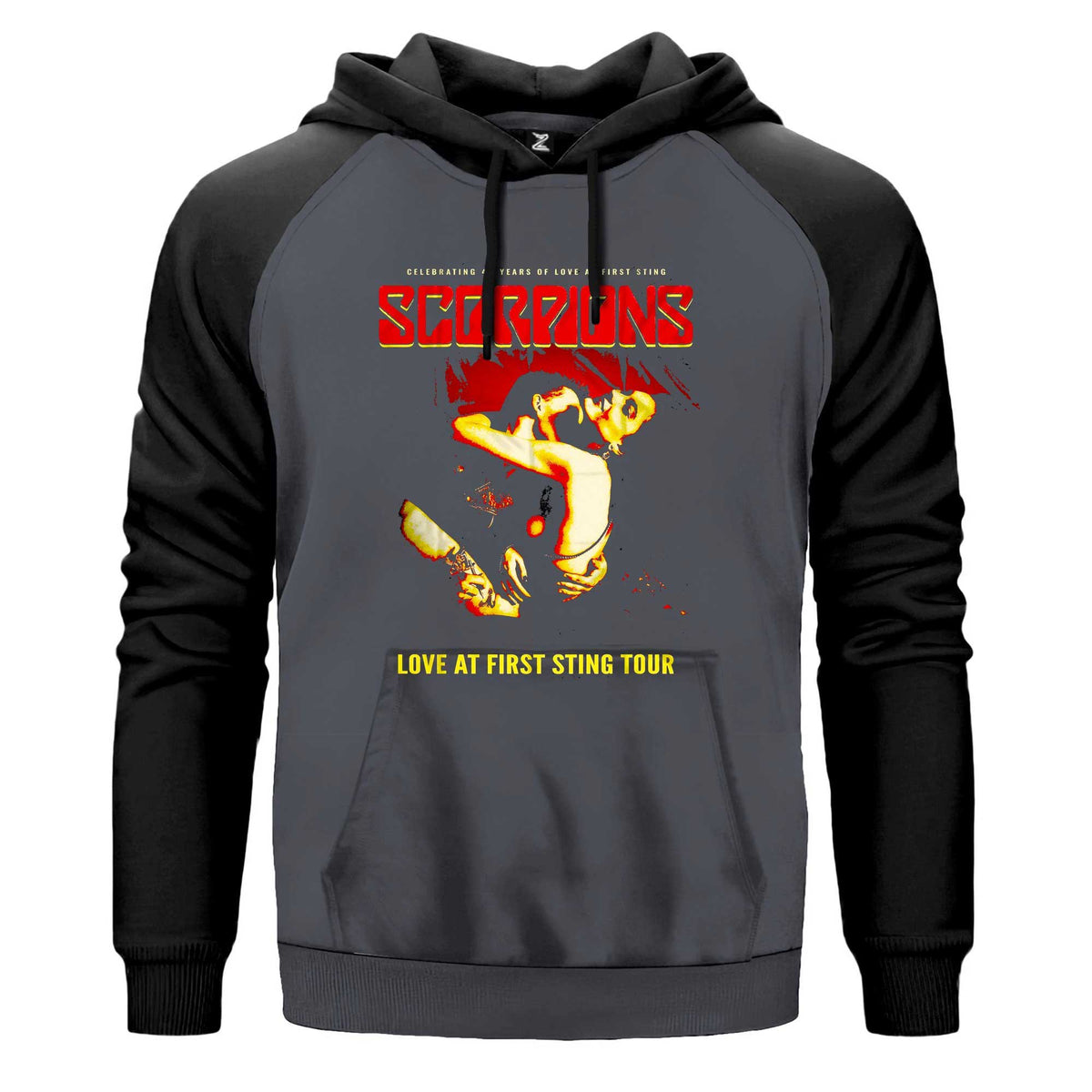 Scorpions Love At First Sting Renkli Reglan Kol Sweatshirt Kapşonlu çift renk reglan kol kapşonlu sweatshirt - gri