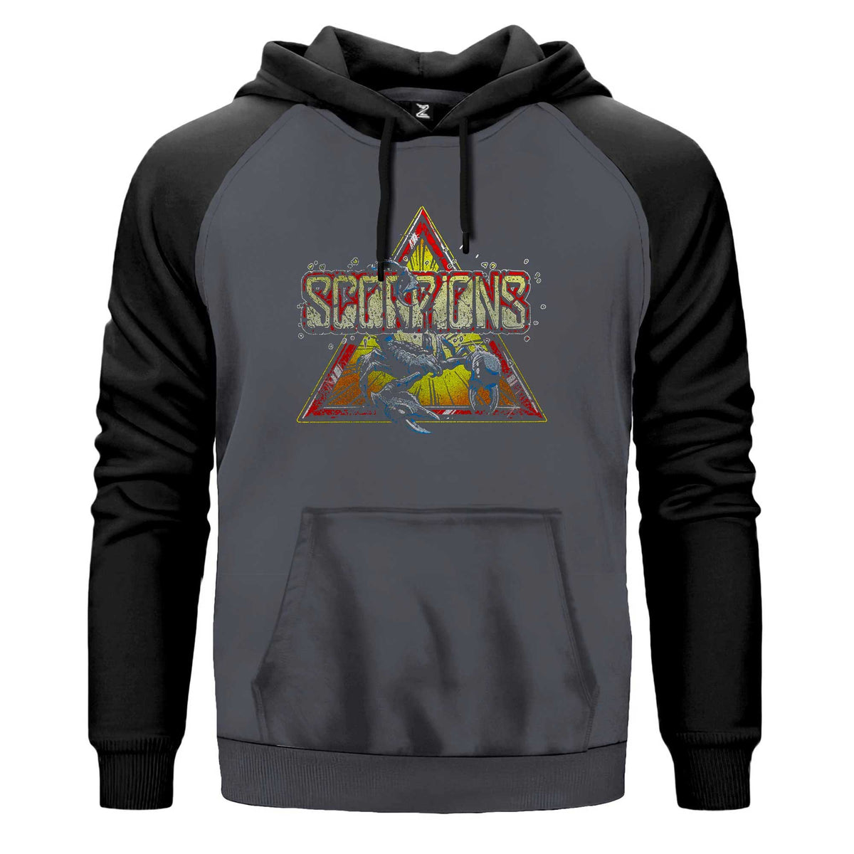 Scorpions Triangle Renkli Reglan Kol Sweatshirt Kapşonlu çift renk reglan kol kapşonlu sweatshirt - gri