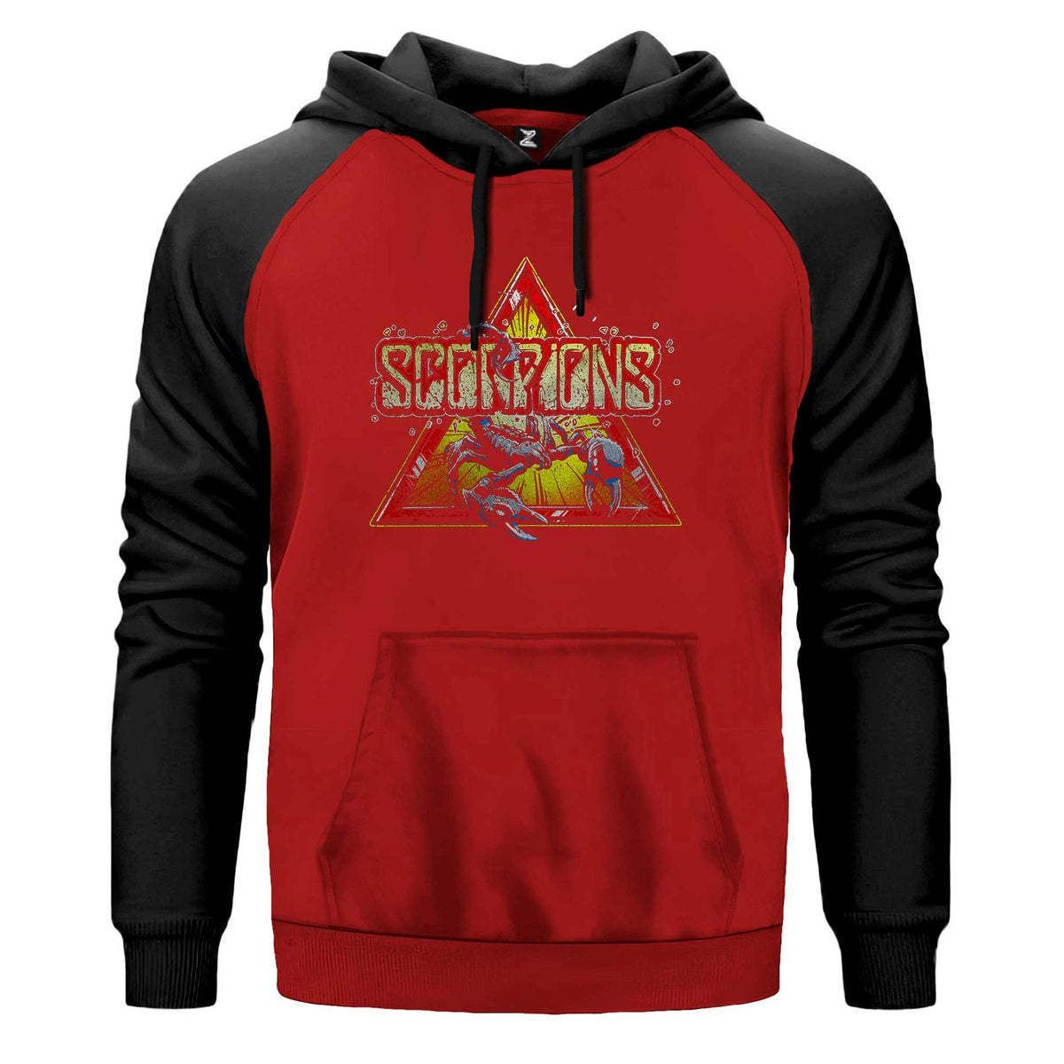 Scorpions Triangle Renkli Reglan Kol Sweatshirt Kapşonlu çift renk reglan kol kapşonlu sweatshirt - kırmızı