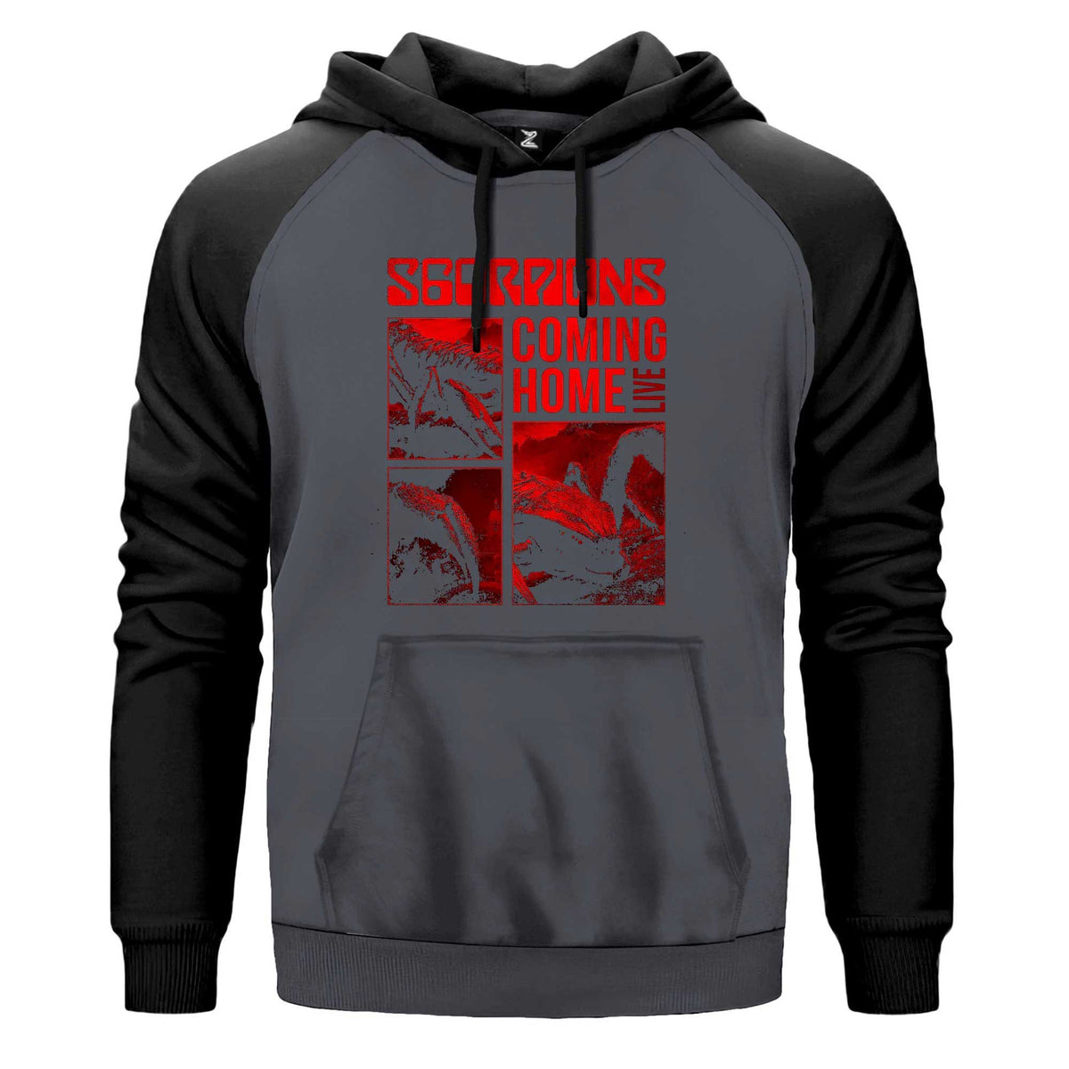 Scorpions Coming Home Renkli Reglan Kol Sweatshirt Kapşonlu çift renk reglan kol kapşonlu sweatshirt - gri