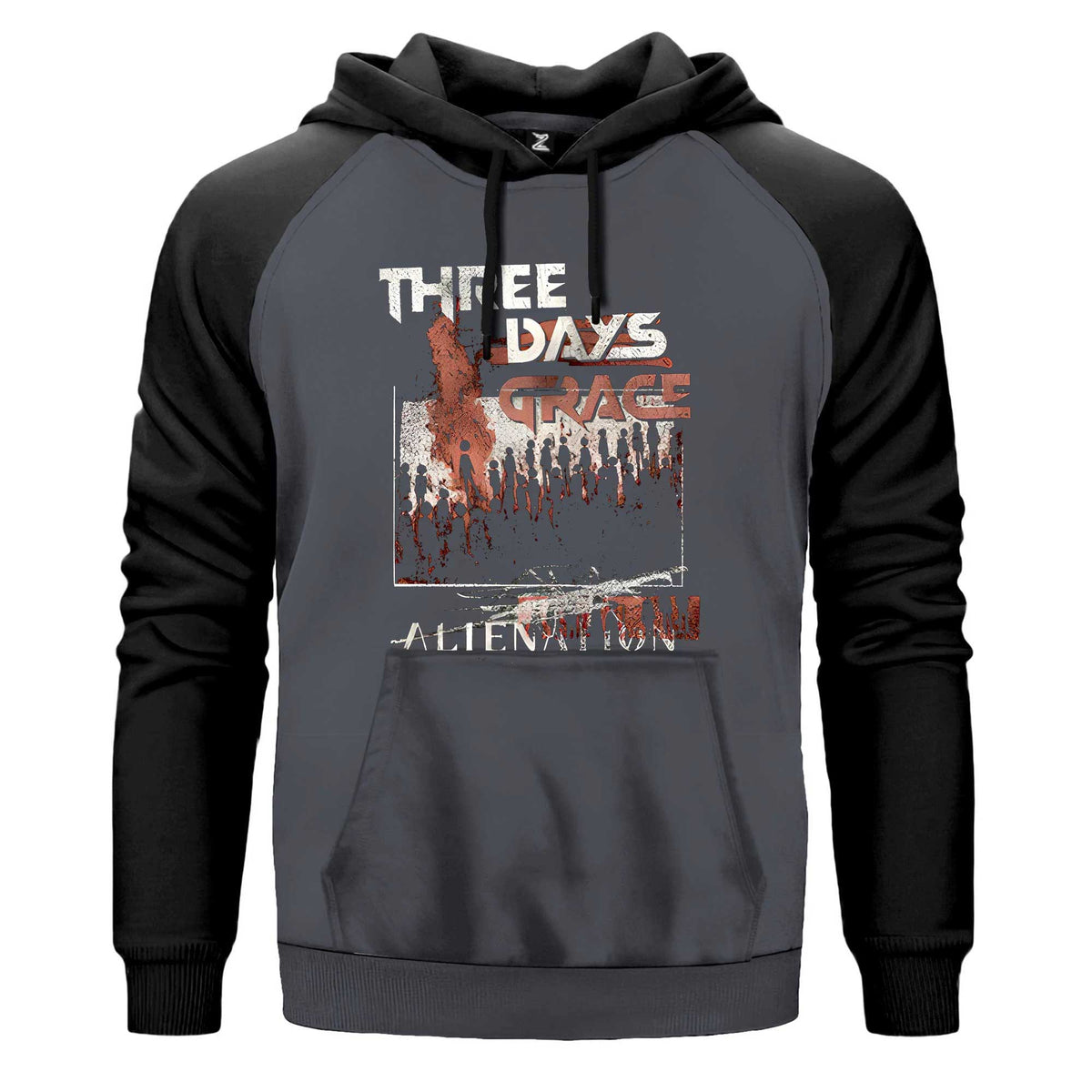 Three Days Grace Alienation Renkli Reglan Kol Sweatshirt Kapşonlu çift renk reglan kol kapşonlu sweatshirt - gri