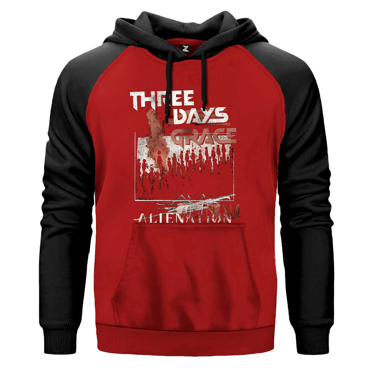 Three Days Grace Alienation Renkli Reglan Kol Sweatshirt Kapşonlu çift renk reglan kol kapşonlu sweatshirt - kırmızı