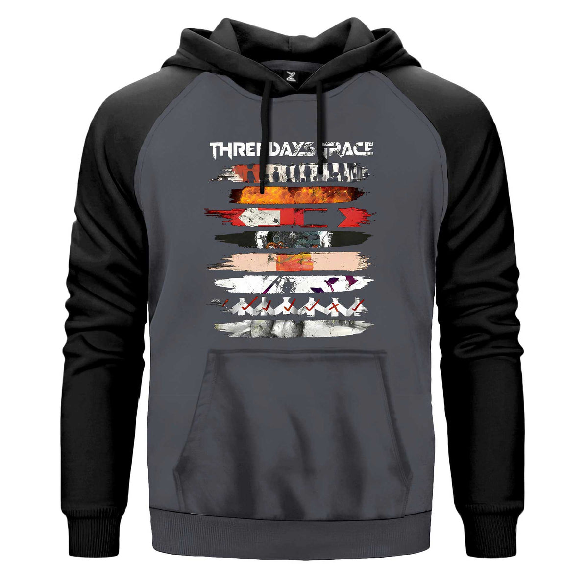 Three Days Grace Album Covers Renkli Reglan Kol Sweatshirt Kapşonlu çift renk reglan kol kapşonlu sweatshirt - gri