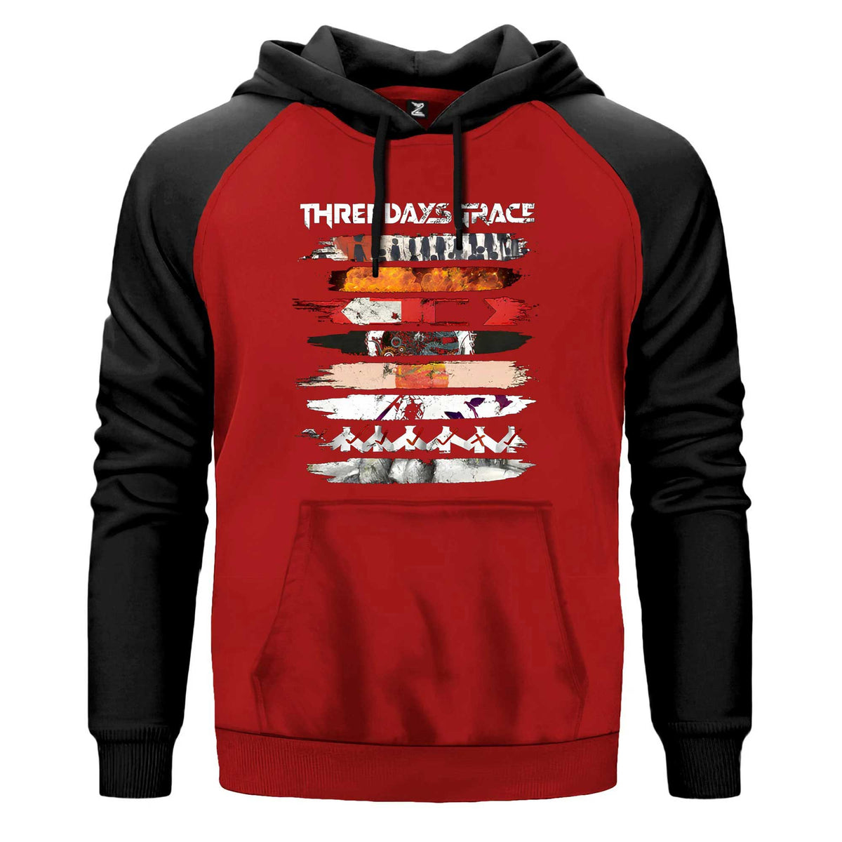 Three Days Grace Album Covers Renkli Reglan Kol Sweatshirt Kapşonlu çift renk reglan kol kapşonlu sweatshirt - kırmızı