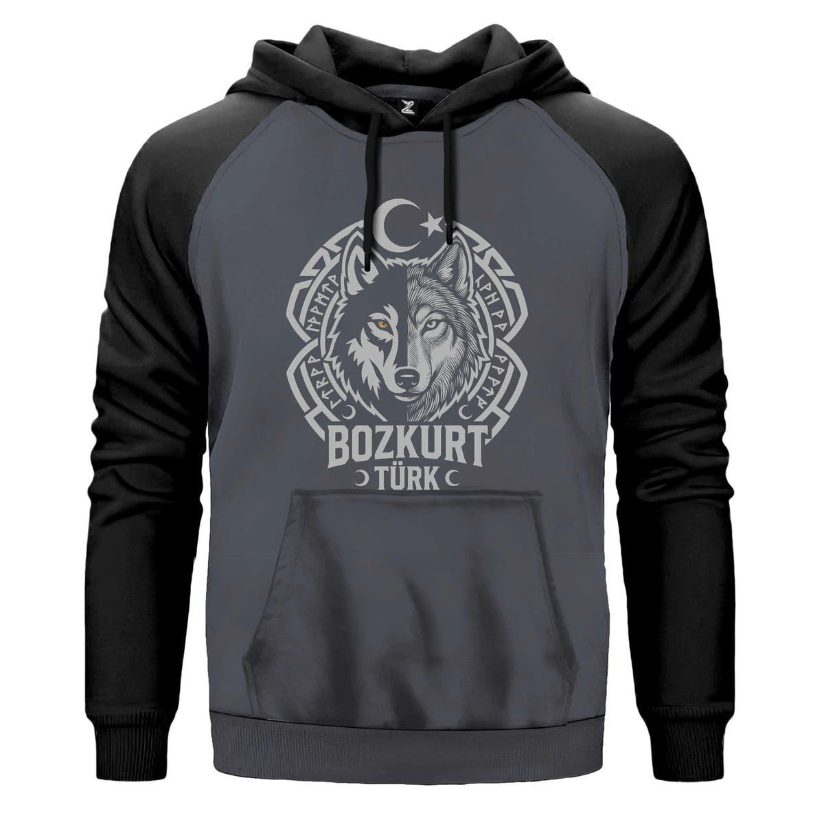 Bozkurt Türk Ay Yıldız Motifli Kurt Başı Baskılı Renkli Reglan Kol Sweatshirt Kapşonlu