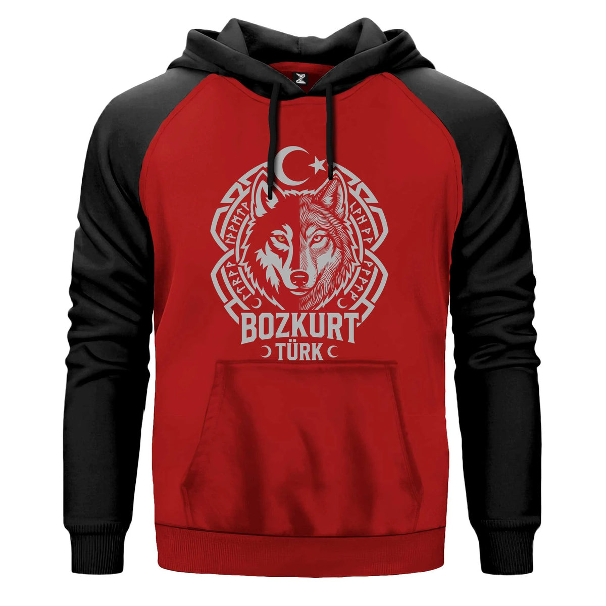Bozkurt Türk Ay Yıldız Motifli Kurt Başı Baskılı Renkli Reglan Kol Sweatshirt Kapşonlu