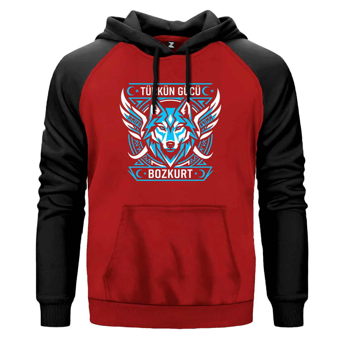 Kanatlı Mavi Bozkurt Turan Yazılı Baskılı Renkli Reglan Kol Sweatshirt Kapşonlu